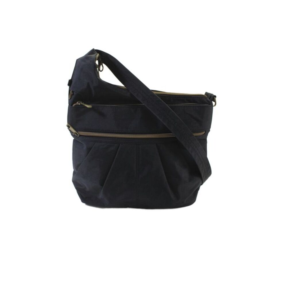 Travelon Womens Gold Tone Pleated Front Crossbody Shoulder Handbag Black